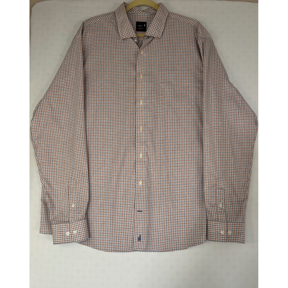 Johnnie-O Performance Shirt Mens XXL Orange Blue Plaid Long Sleeve Button Down